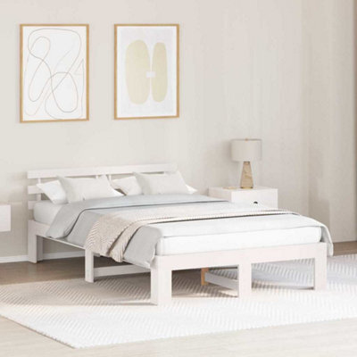 Berkfield White Pine Bed Frame White Solid Wood 140 X 190 Cm Durable - image 1