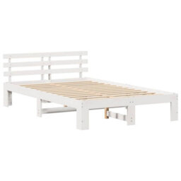 Berkfield White Pine Bed Frame White Solid Wood 140 X 190 Cm Durable - thumbnail 2