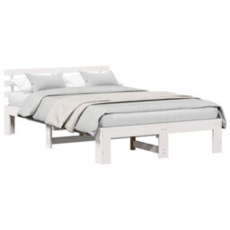 Berkfield White Pine Bed Frame White Solid Wood 140 X 190 Cm Durable - thumbnail 3
