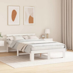 Berkfield White Pine Bed Frame White Solid Wood 140 X 190 Cm Durable - thumbnail 5