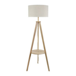Valuelights Morrigan Natural Wood Shelf Tripod Floor Lamp With White Trim Shade And Bulb - thumbnail 3