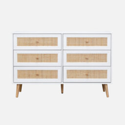 Sweeek - 6-Drawer Chest With Wood And Cane Effect Blanc Cassé 120X39X79 Cm - Boheme - thumbnail 2