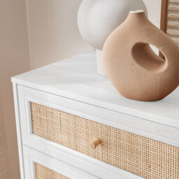 Sweeek - 6-Drawer Chest With Wood And Cane Effect Blanc Cassé 120X39X79 Cm - Boheme - thumbnail 6