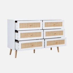 Sweeek - 6-Drawer Chest With Wood And Cane Effect Blanc Cassé 120X39X79 Cm - Boheme - thumbnail 3