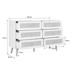 Sweeek - 6-Drawer Chest With Wood And Cane Effect Blanc Cassé 120X39X79 Cm - Boheme - thumbnail 7