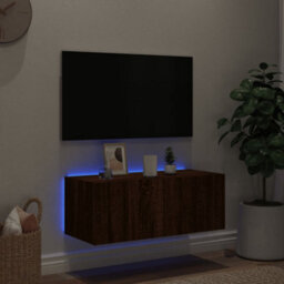 Berkfield Tv Wall Cabinet With Led Lights Brown Oak 80X35X31 Cm - thumbnail 3