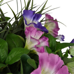 GreenBrokers Artificial Pink & Purple Petunia Flowers & Grass In Rounded 40Cm Rectangle Grey Wash Willow Basket - Faux Silk - Uv Protected - thumbnail 5
