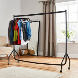 House Of Home Heavy Duty Black Metal 5Ft Long X 5Ft Tall Quality Clothes Rail With Wheels
