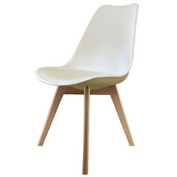 Fusion Living Soho Vanilla Plastic Dining Chair With Squared Light Wood Legs - thumbnail 1
