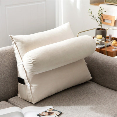 Amorly Snowflake Velvet Triangle Wedge Pillow With Headrest Pillow, Noble White Large Size , Soft Reading Pillow For Bed And Sofa - image 1
