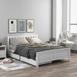 Abrihome Wooden Solid White Pine Storage Bed With Drawers Bed Furniture Frame For Adults, Kids, Teenagers 4Ft6 Double (White 190X135Cm) - thumbnail 6