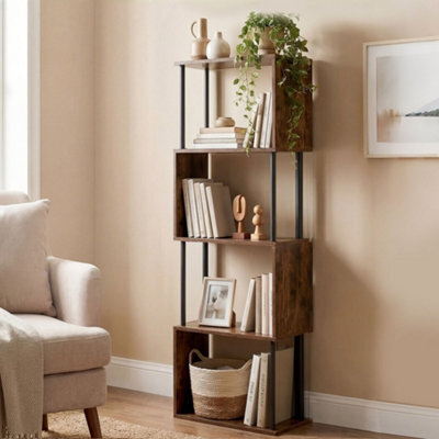 Levede 5-Tier Bookshelf S-Shaped Geometric Tall Bookcase Storage Unit Walnut - image 1