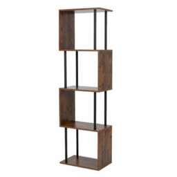 Levede 5-Tier Bookshelf S-Shaped Geometric Tall Bookcase Storage Unit Walnut - thumbnail 2