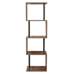 Levede 5-Tier Bookshelf S-Shaped Geometric Tall Bookcase Storage Unit Walnut - thumbnail 3