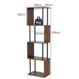 Levede 5-Tier Bookshelf S-Shaped Geometric Tall Bookcase Storage Unit Walnut - thumbnail 4