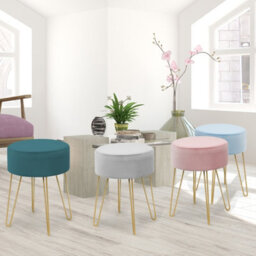 Costway Velvet Modern Round Footstool Ottoman Footrest Makeup Dressing Chair Seat - thumbnail 4
