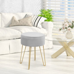 Costway Velvet Modern Round Footstool Ottoman Footrest Makeup Dressing Chair Seat - thumbnail 3