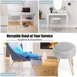 Costway Velvet Modern Round Footstool Ottoman Footrest Makeup Dressing Chair Seat - thumbnail 8