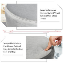 Costway Velvet Modern Round Footstool Ottoman Footrest Makeup Dressing Chair Seat - thumbnail 9