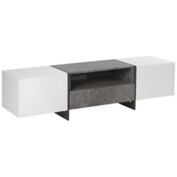 Beliani Tv Stand Concrete-Effect White Veneer With Led Lighting And Hidden Storage - thumbnail 5