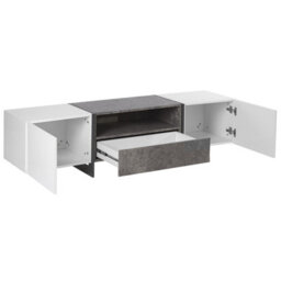 Beliani Tv Stand Concrete-Effect White Veneer With Led Lighting And Hidden Storage - thumbnail 6