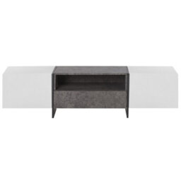 Beliani Tv Stand Concrete-Effect White Veneer With Led Lighting And Hidden Storage - thumbnail 1