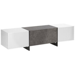 Beliani Tv Stand Concrete-Effect White Veneer With Led Lighting And Hidden Storage - thumbnail 7
