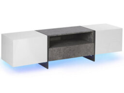 Beliani Tv Stand Concrete-Effect White Veneer With Led Lighting And Hidden Storage - thumbnail 3