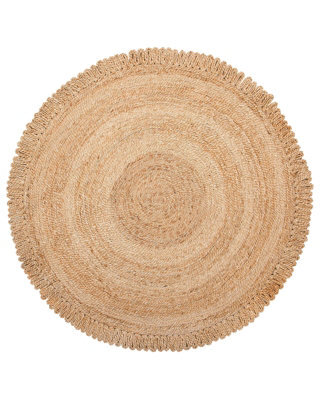 Beliani Round Jute Rug 140 Cm Beige - Handwoven Spiral Braided Plaited Boho Rug For Living Room Bedroom - image 1