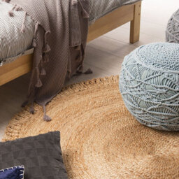 Beliani Round Jute Rug 140 Cm Beige - Handwoven Spiral Braided Plaited Boho Rug For Living Room Bedroom - thumbnail 2