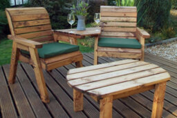 Charles Taylor Wooden Companion 2 X Chair Coffee Table Angled & Green Cushion - thumbnail 1