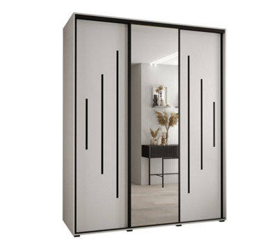 Arte Empowering White Mirrored Cannes Xiii Sliding Wardrobe H2050mm W2000mm D600mm - Custom Black Steel Handles And Decorative Strips - image 1