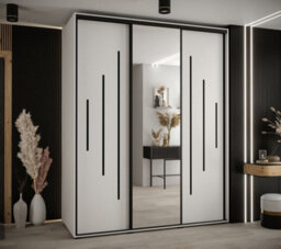 Arte Empowering White Mirrored Cannes Xiii Sliding Wardrobe H2050mm W2000mm D600mm - Custom Black Steel Handles And Decorative Strips - thumbnail 2