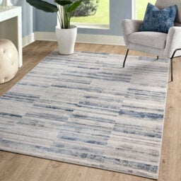 The Rug Edit Ritz Metallic Stripe Blue Living Room Rug - 80X140Cm - thumbnail 1