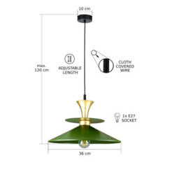 Luminosa Lighting Luminosa Della Dome Pendant Ceiling Light Gold, Green 1X E27 - thumbnail 3
