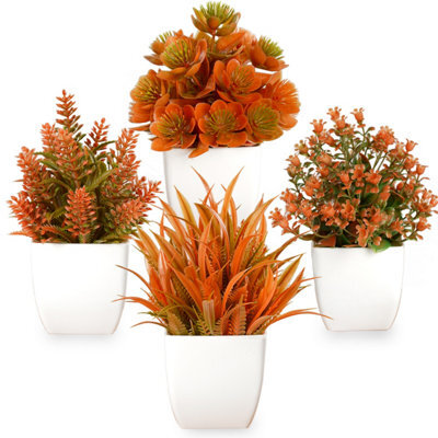 CLEFFNS 4 Pack Fake Eucalyptus Plants Autumn Mini Artificial Potted Plant, Fall Home Decor, Plastic Small Tabletop Plants For Desk Decor - image 1