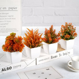 CLEFFNS 4 Pack Fake Eucalyptus Plants Autumn Mini Artificial Potted Plant, Fall Home Decor, Plastic Small Tabletop Plants For Desk Decor - thumbnail 7