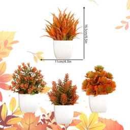 CLEFFNS 4 Pack Fake Eucalyptus Plants Autumn Mini Artificial Potted Plant, Fall Home Decor, Plastic Small Tabletop Plants For Desk Decor - thumbnail 2