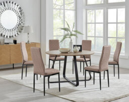 Furniturebox Uk Santorini Brown Round Round Dining Table And 6 Cappuccino Milan Black Leg Chairs - thumbnail 1
