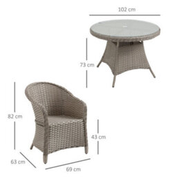 Outsunny Rattan Dining Set For 4 With Cushions And Umbrella Hole, Mixed Grey - thumbnail 3