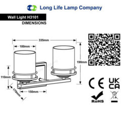 Long Life Lamps Company Modern Indoor Double Frosted Glass Sconce Chrome Ip44 Wall Light H3101 With Led G9 Warm White - thumbnail 2