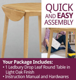 Hallowood Furniture Ledbury Drop Leaf Round Table In Light Oak Finish - thumbnail 7