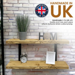 MKGT 130Cm Double Rustic Wooden Shelves Wall-Mounted Shelf With Seated Black L Brackets (Dark Oak) - thumbnail 3