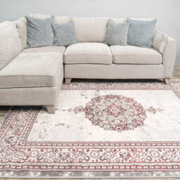Loomed Red Silver Grey Traditional Medallion Bordered Living Area Rug 80X150Cm - thumbnail 2