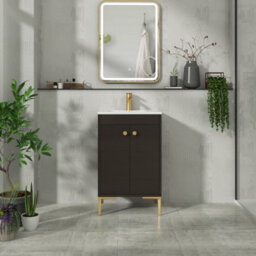 Royal Bathrooms Verona 500mm Walnut Woodgrain Floor Standing Vanity Unit 2 Door With Minimalist Basin & Brushed Brass Knob - thumbnail 4