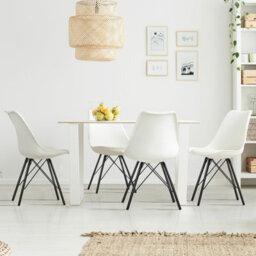 Gainoom Set Of 2 White Dining Chair Modern Lounge Chair Makeup Vanity Chair Cushioned Pu Seat - thumbnail 4