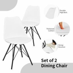Gainoom Set Of 2 White Dining Chair Modern Lounge Chair Makeup Vanity Chair Cushioned Pu Seat - thumbnail 5