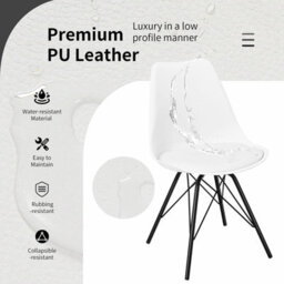 Gainoom Set Of 2 White Dining Chair Modern Lounge Chair Makeup Vanity Chair Cushioned Pu Seat - thumbnail 6