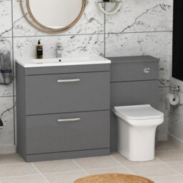 Royal Bathrooms Turin 1300mm Indigo Grey Gloss 2-Drawers Minimalist Basin With Crosby Back To Wall Toilet Pack