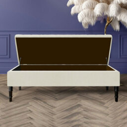 120Cm Safar Plain Ottoman Storage Bench -Naples Shoes Bench With Black Turned Wooden Legs - Cream Upholstery Footstool Storage - thumbnail 2